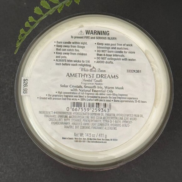 BBW Amethyst Dreams White Barn Bath & Body Works 3 Wick Candle - Picture 10 of 10